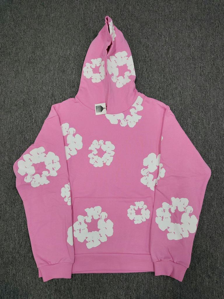 Худи из плотного хлопкового денима с цветочным принтом - Модная американская уличная куртка для мужчин