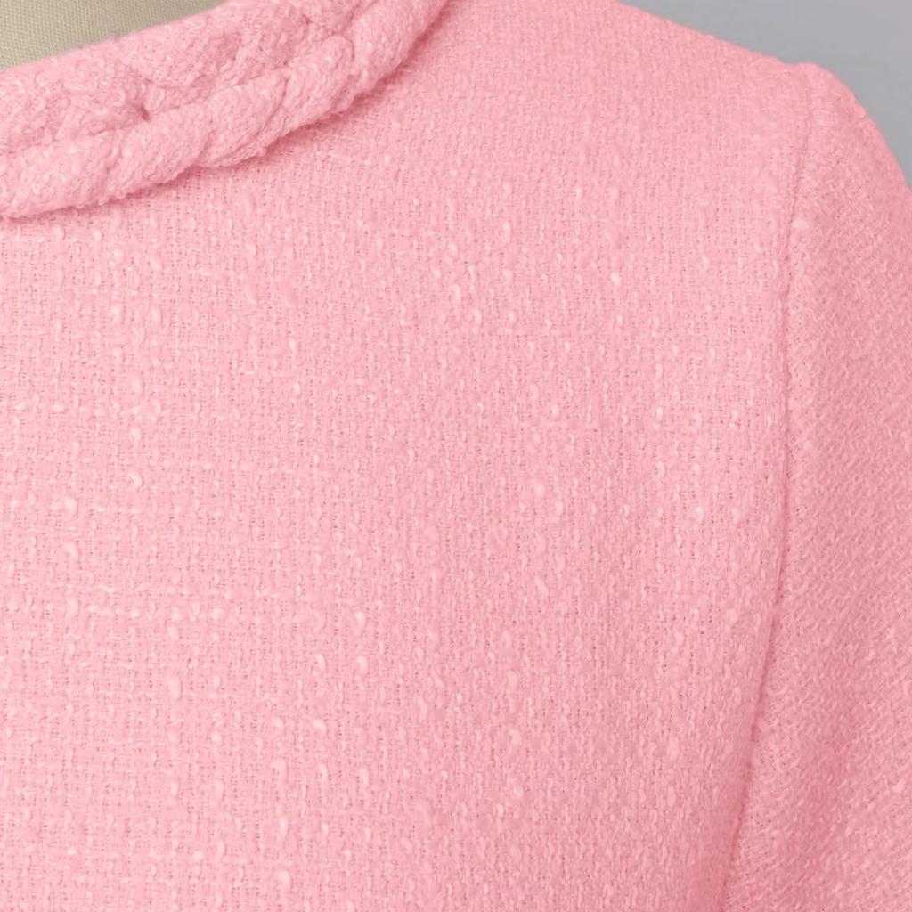 Women Sweet French Style Short Dresses Elegant Tweed Solid Color Button Up Pullover Midi Dress Office Lady Short Formal Dresses