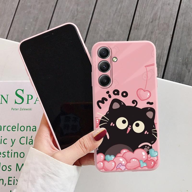 Модный чехол Cat для iPhone Samsung A55 S24 S25 A06 Xiaomi Redmi Note 13 Pro 14C Huawei Honor Realme противоударный бампер для телефона матовый чехол с защитой от царапин