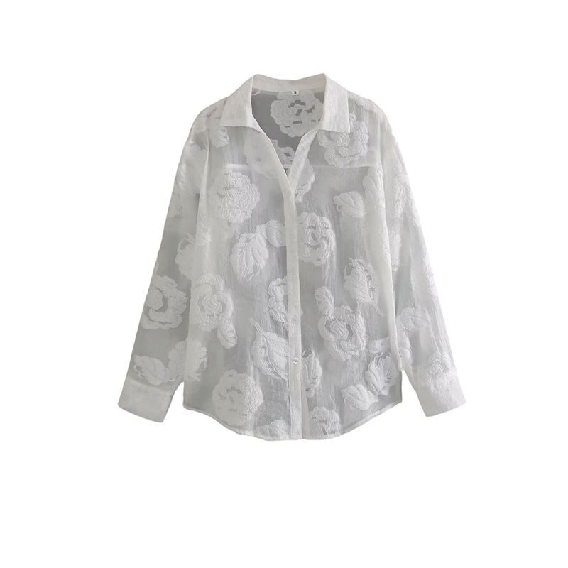 Kaslead New Arrival Women's Clothing Fashion Style Fashionable All-Match Jacquard Texture Casual Polo Collar Shirt