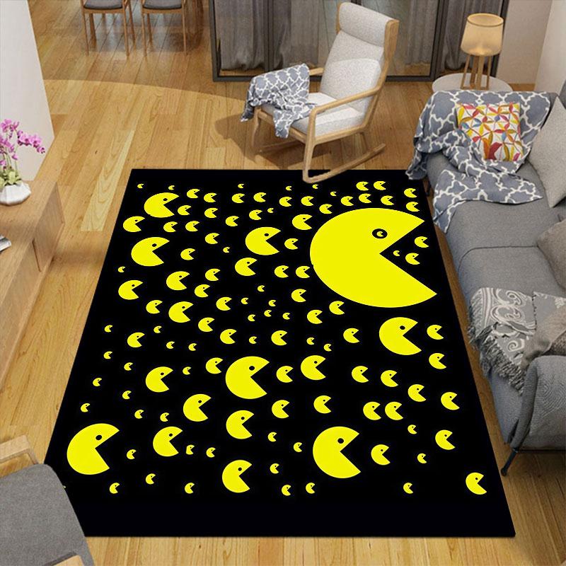 Pac‑Man Flannel Printed Carpet, Home Sofa Decoration for Living Room & Bedroom, Non‑Slip Play Flannel Floor Mat for Game Room