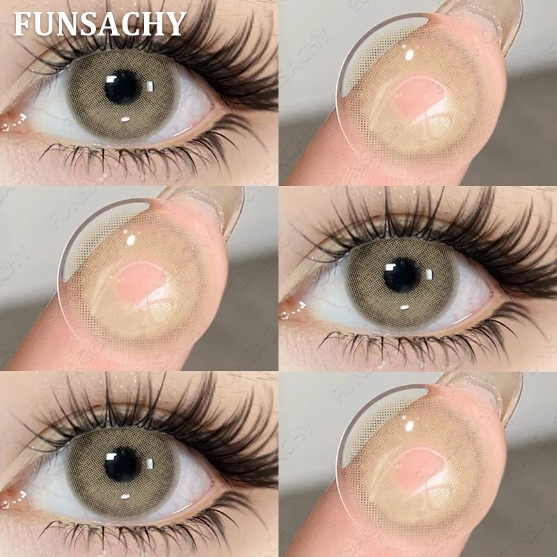 FUNSACHY 1 Pair Natural Brown Contact Lenses for Eyes Beautiful Pupils for Makeup Cosmetics Brown Color Lenses Gray Softlens