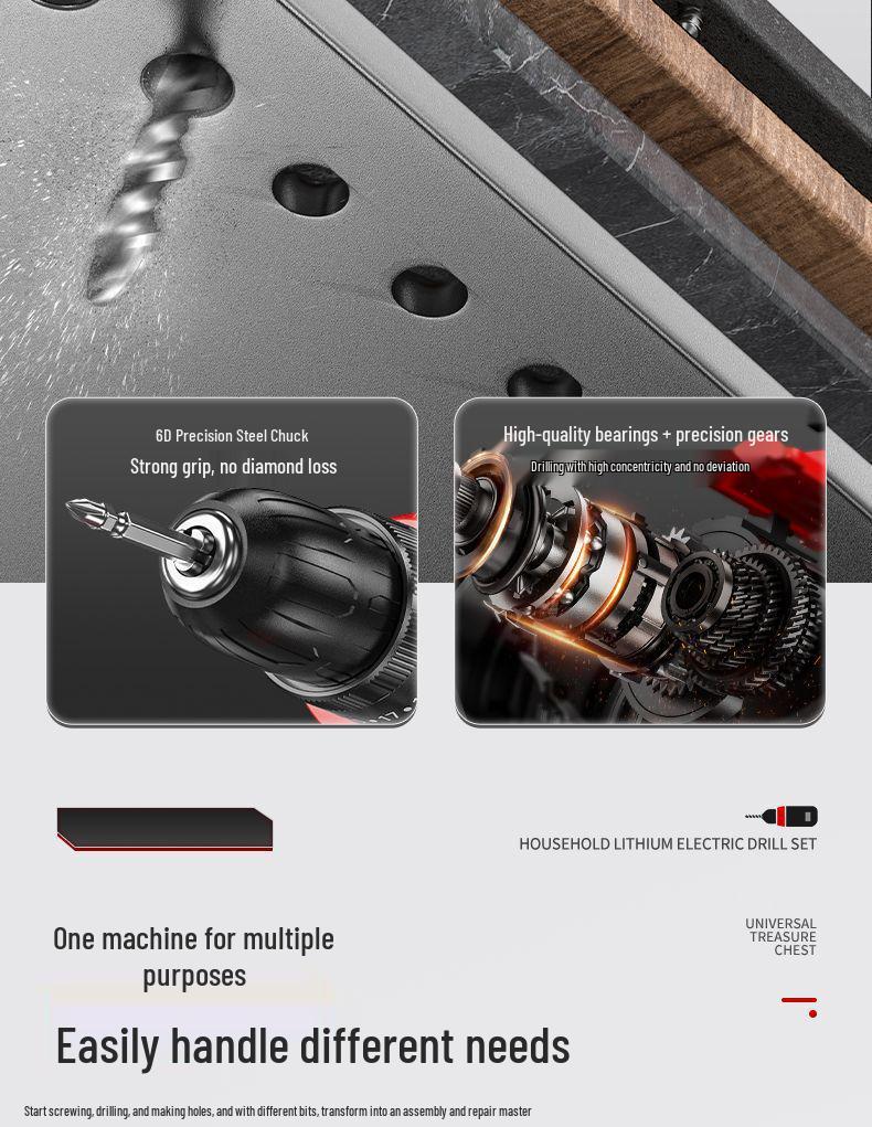 Cordless Multifunctional Drill Set: Electrician & Carpenter Repair Kit with Lithium Battery