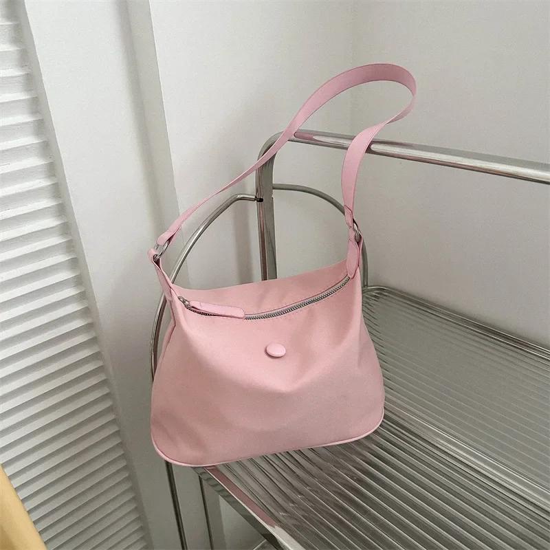 Pink Nylon Cloth Underarm Bag Korean Style New Ins Lightweight Texture Small Bag All-Match Shoulder Handbags for Women Girls