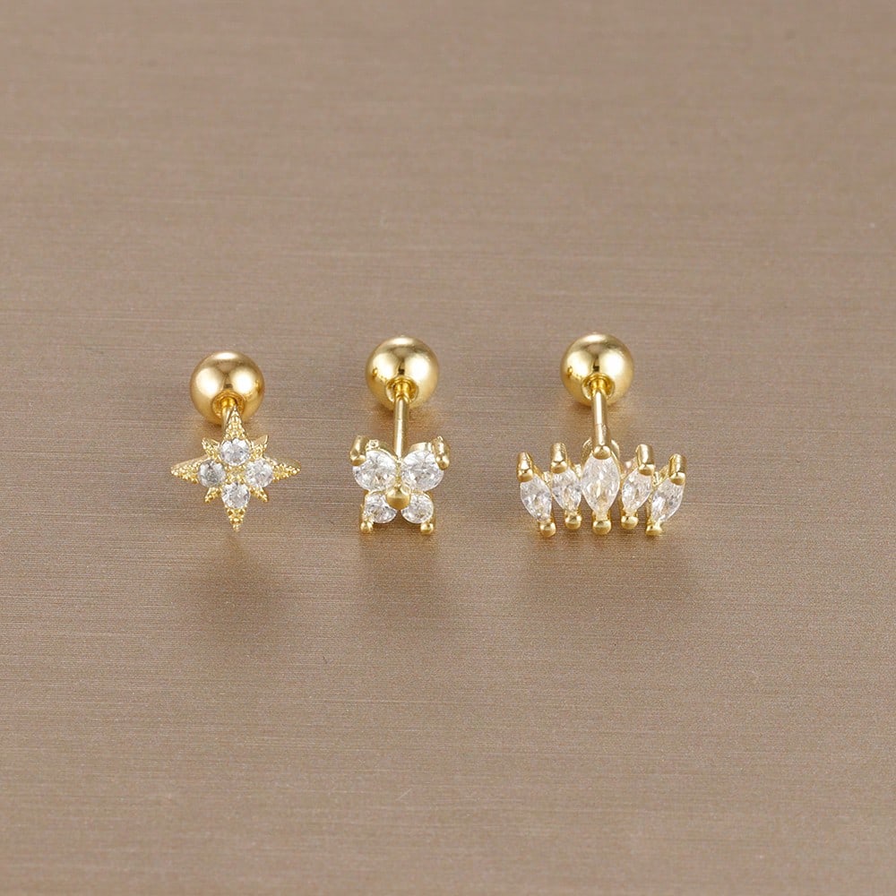 Набор сережек-гвоздиков Корона из нержавеющей стали золотого цвета, 3 шт. Для женщин, с покрытием 14 карат золотом, с кристаллами циркония, уникальные серьги-глаз лошади, ювелирные изделия