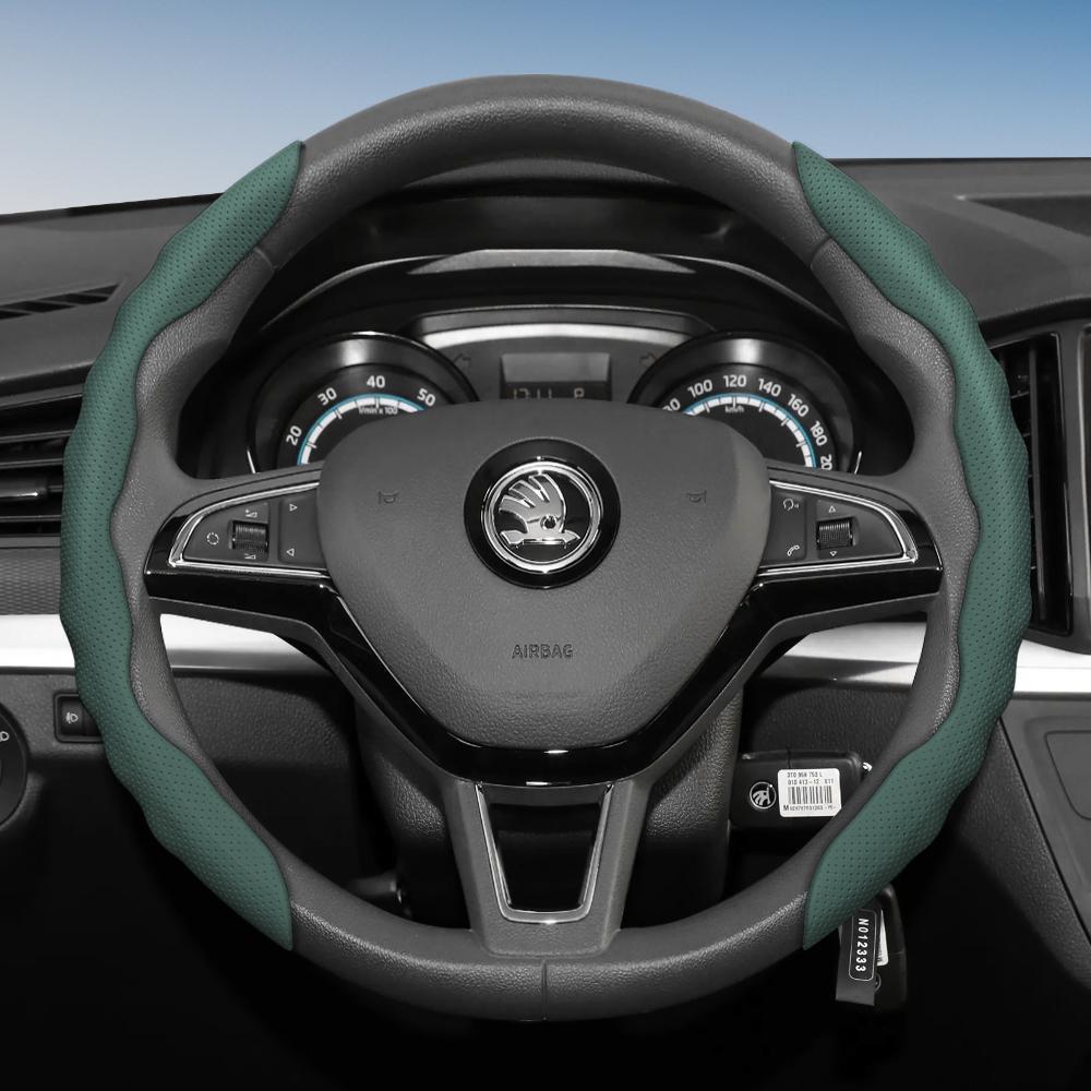 Подходит для чехла на руль Skoda с волнистым спортивным дизайном, дышащая кожа, сегментированный, нескользящий, впитывающий пот, защита для Octavia,