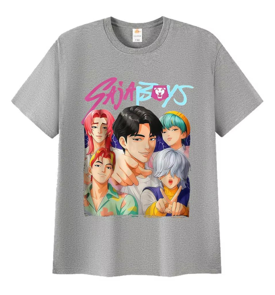 K-pop Saja Boys Охотники на демонов Фильмы 2025 Графическая футболка Мужская Женская Ретро Харадзюку Круглый вырез Оверсайз Хлопковая футболка Летние топы