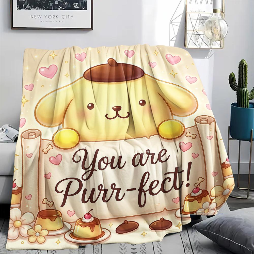 1 шт. Фланелевое одеяло с принтом Pompompurin, Высокое качество, Для всех сезонов, Декор для дома, Тепло и уют, Идеально для Рождественских подарков