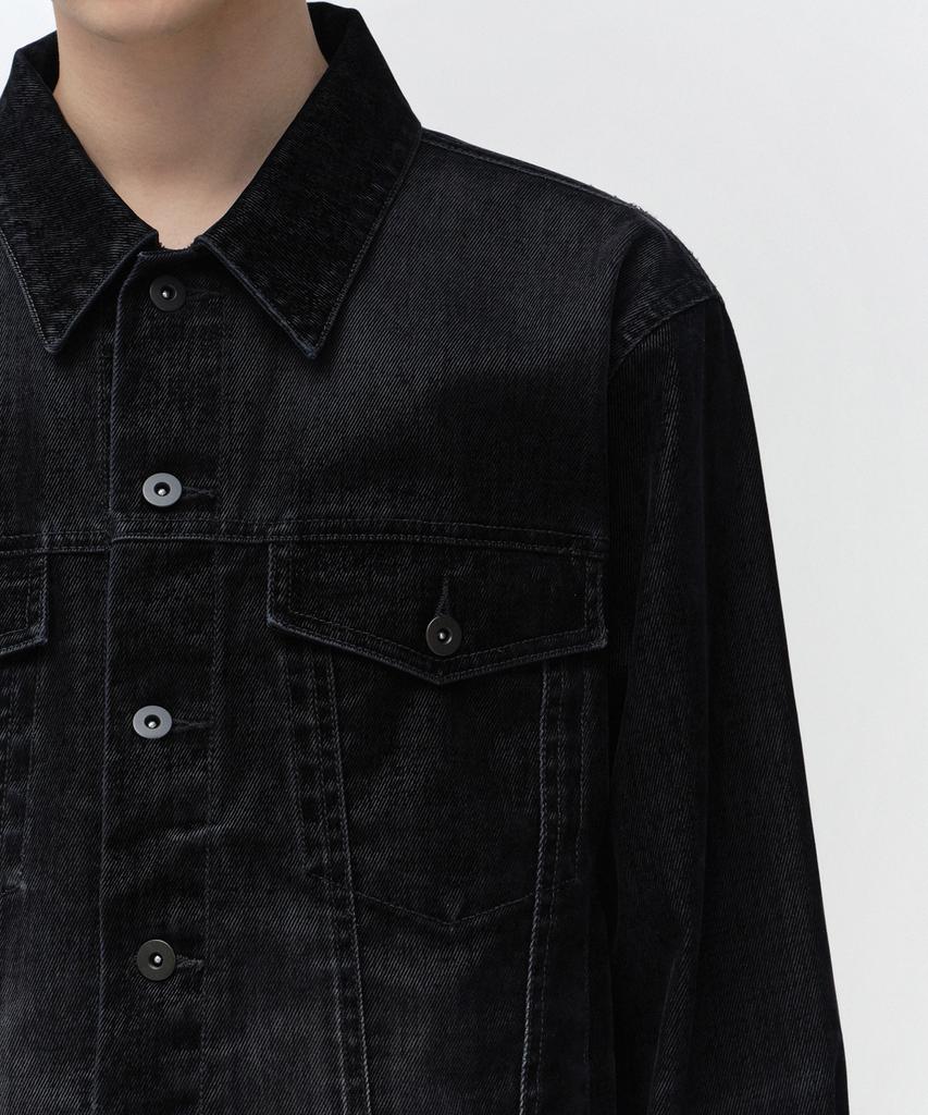 MUSINSA STANDARD Velvet Denim Trucker Jacket [Black]