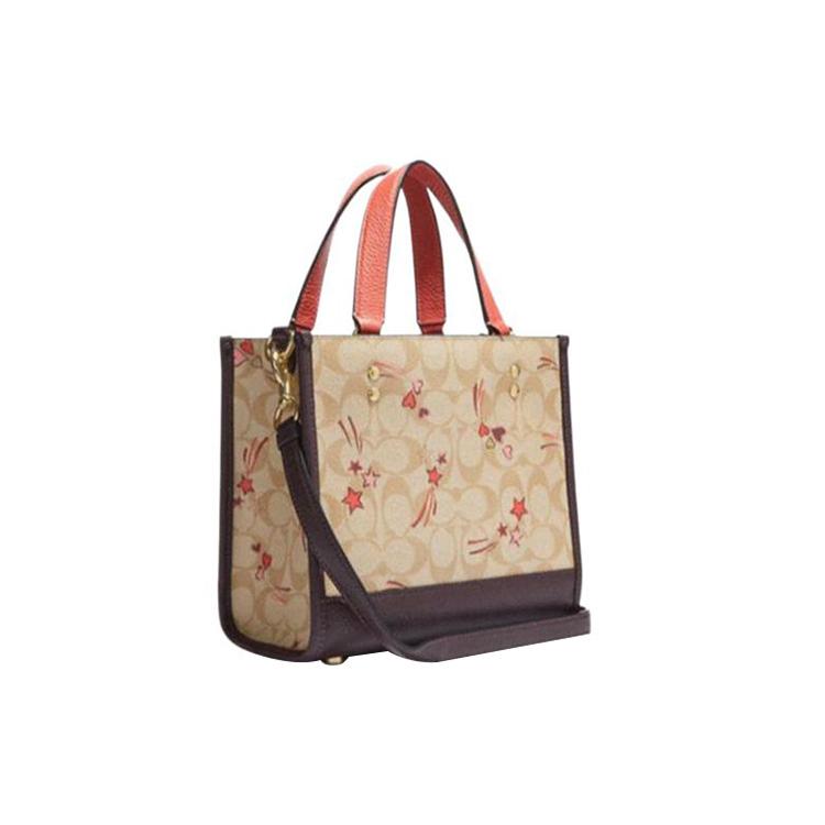 New COACH Dempsey PVC Tote Bag Shopping Bag Crossbody Bag Shoulder Bag Handbag Small Size Women's Dark Brown & Khaki CJ646-IMOT4