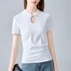 Short-sleeved T-shirt for Women New Style New Chinese Women's Stand-up Collar Retro Button T-shirt Design Sense Hollow Top