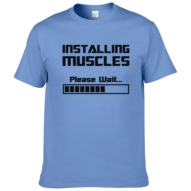 Summer Tshirts Installing Muscles Please Wait Loading Bar Funny Print T Shirt Unisex Cotton Short Sleeve Cool Tees #310