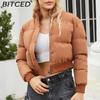 BITCED Autumn/Winter Women's Short-Length Cotton Coat Long-Sleeved High-Neck Thermal Jacket Loose-Fit Casual Cotton Jacket Puffer Coat