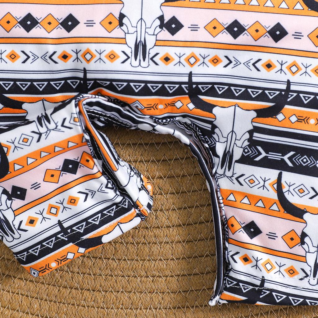 Infant Baby Cow Skull Stripe Geometric Print Romper Casual Style Short Sleeve Jumpsuit