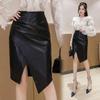 Модная женская юбка из искусственной кожи для офиса, нерегулярная, с высокой талией, узкая, миди, длина, женские юбки, большие размеры