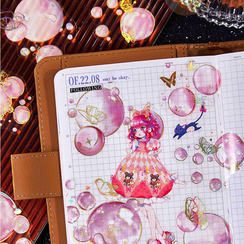 20 Sheets Dreamy Gold Foil Bubble Shadow Stickers Shiny Metallic Effect Self-Adhesive For Journal Scrapbook DIY Deco