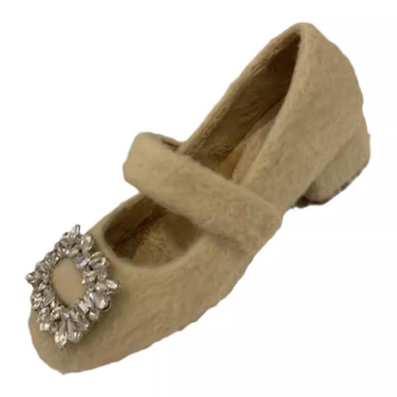 Женские туфли Мэри Джейн из кристальной замши на низком каблуке с пряжкой, зимние трендовые элегантные туфли-лодочки для вечеринки Zapatos Mujer 2025 года