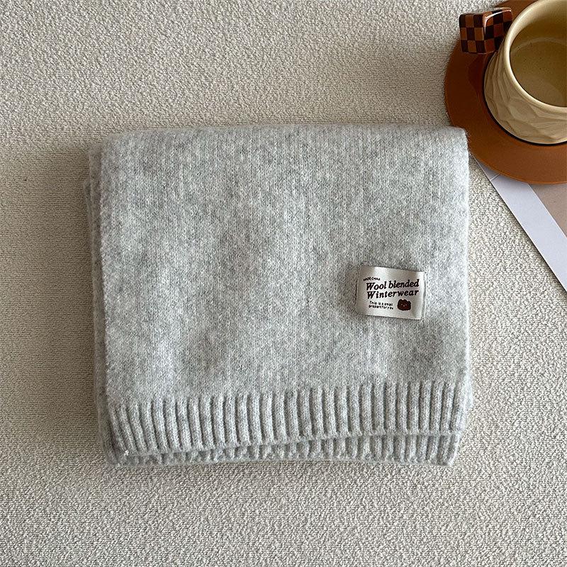 Winter New Solid Color Korean Knitted Wool Blended Luxury Women's Scarf Warm and Cold Proof Shawl Fashion Versatile Scarf