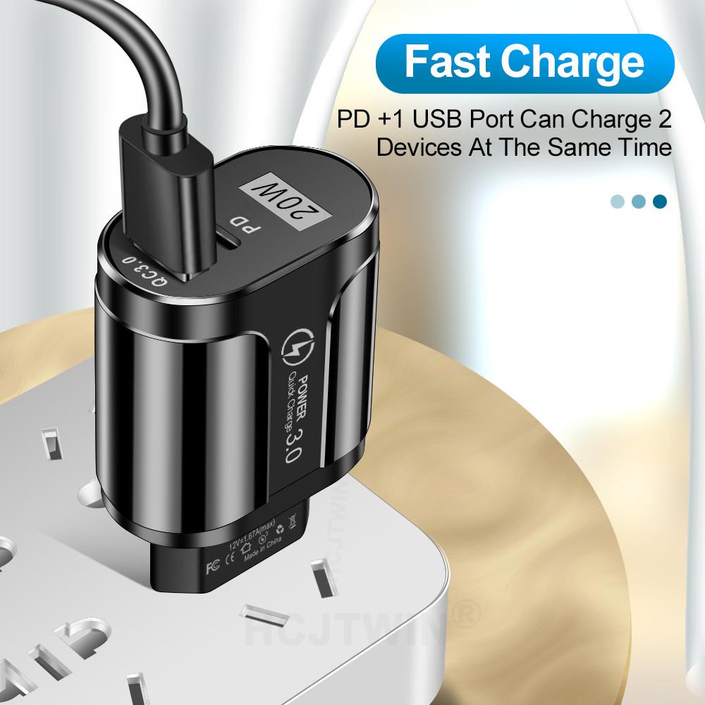 Новое быстрое зарядное устройство QC3.0+PD 20 Вт: Совместимо с европейскими, американскими и британскими стандартами
