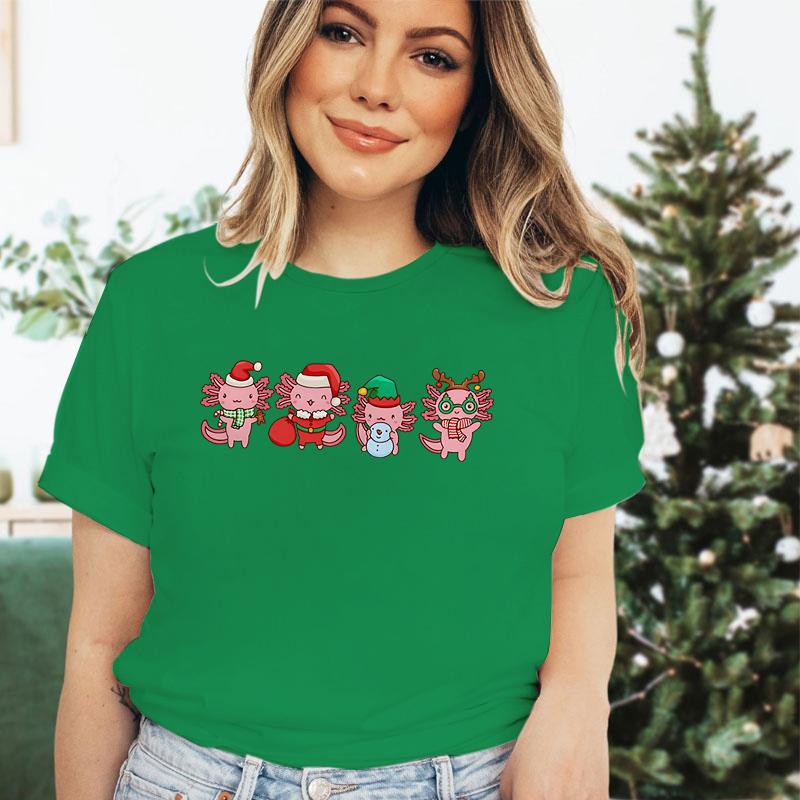 Women Merry Christmas Short Sleeve Tshirt Santa Axolotl Premium Girls Clothing Crew Neck Axolotl Christmas Gift Classic Tshirt