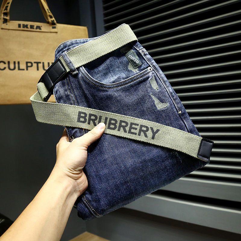 2024Новые флисовые подбитые джинсы мужские осенне-зимние повседневные выцветшие универсальные эластичные облегающие зауженные брюки мужской модный бренд