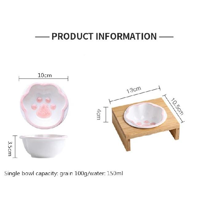 3 Bowls Cat Dog Feeders Bowl Ceramic Pet Food Tableware Water Bowl Bamboo Frame Antiskid Dog Cat Feeding Bowl Pet Supplies