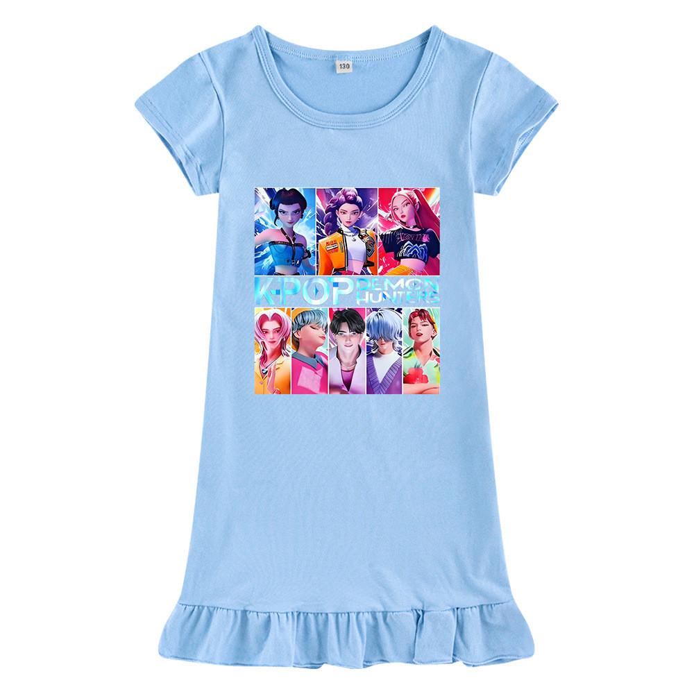 M1230 Kids Girls Sajaboys Kpop Rumi Zoey Mira Print Short Sleeves Ruffle Dress