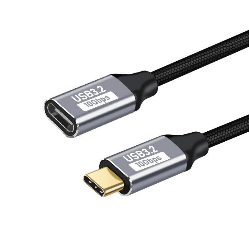 Удлинительный кабель USB C под углом 90 градусов, передача питания 100 Вт, передача данных 10 Гбит/с, USB 3.1 Gen 2, плетеный кабель «папа-мама»