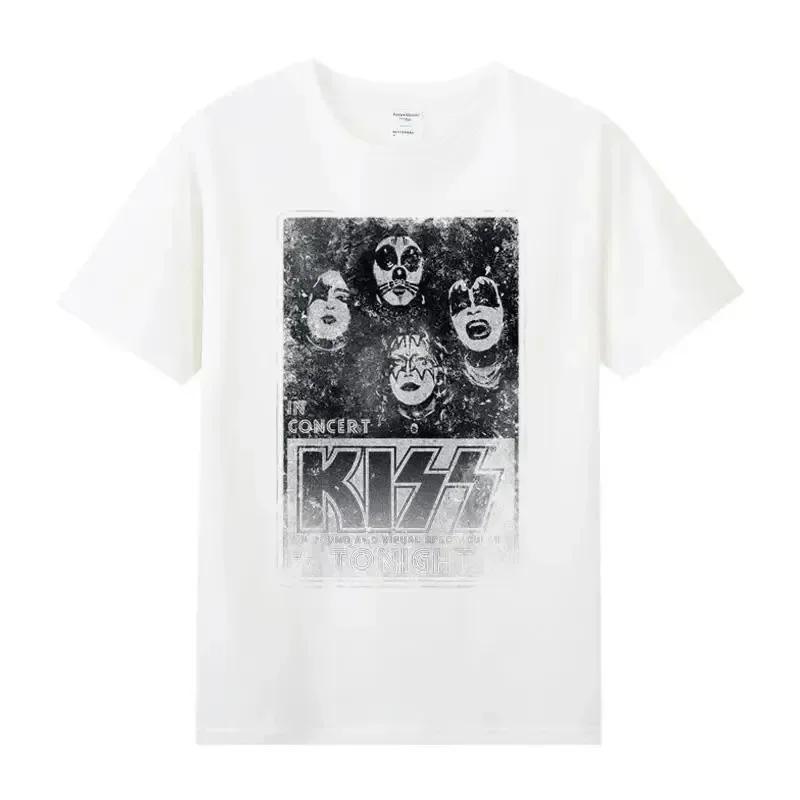 Футболка с изображением группы Kiss Rock Metal Band 2024 года с принтом, хлопковая футболка с круглым вырезом и коротким рукавом, мужская футболка в стиле хип-хоп с уличными мотивами