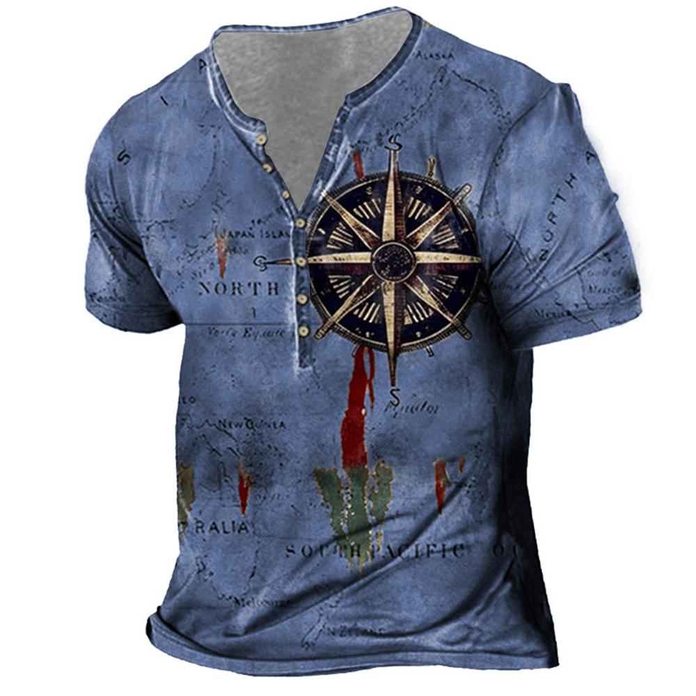 Винтажная футболка для мужчин, рубашка на пуговицах с 3D принтом, готическая хлопковая футболка с v-образным вырезом, большие топы с короткими рукавами, футболки, мужская уличная одежда в стиле панк