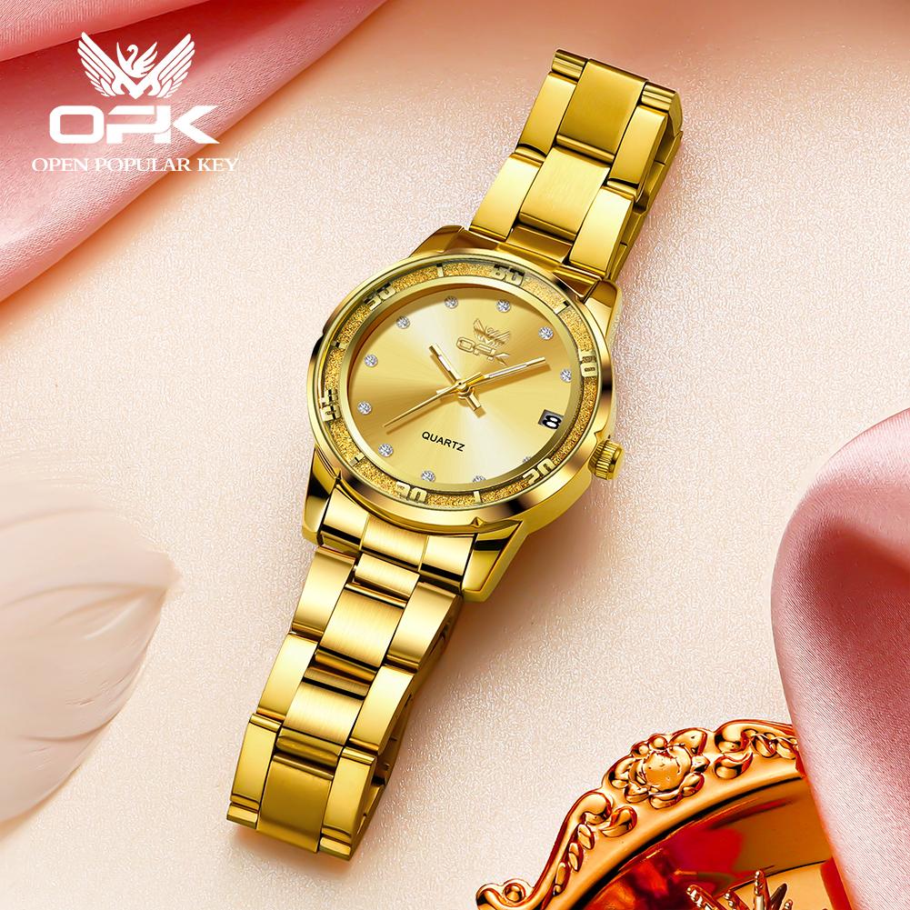 OPK Fashion Luxury Quartz Watch For Women Zircon Scales Ladies Waterproof Luminous Calendar Women's Watches