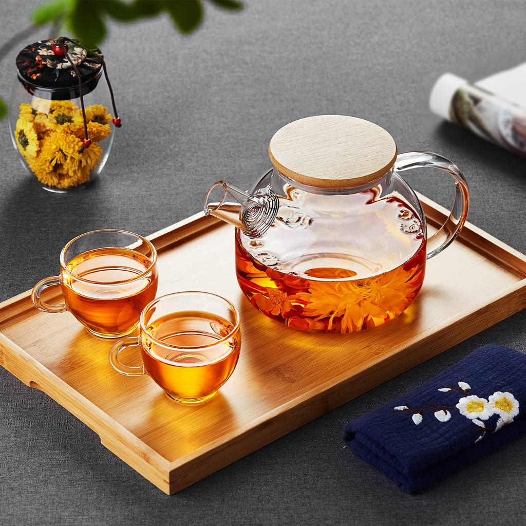 Чайник стеклянный Pokaro, термостойкий, ударопрочный, прозрачный стеклянный чайник, круглой формы, идеально подходит для черного чая, зеленого чая, фруктового чая, листового чая