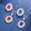 Jewelry Copper Bottom Gold-Plated Simulation Red Corundum Blue Spinel High-End Retro Suit Women 8 * 10