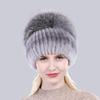 Good Elastic Natural Fluffy Silver Fox Fur Hat New Winter Women Knitted Real Rex Rabbit Fur Hats Lady Real Fur Cap