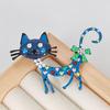 Adorable Cat Shape Brooch Colorful Enamel Faux Pearl Rhinestone Pin Suit Lapel Badge Casual Accessories