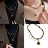 Fashionable Double Layer Collarbone Necklace Featuring Tigers Eye Stone Pendant In Vintage Styles for Trendy Women