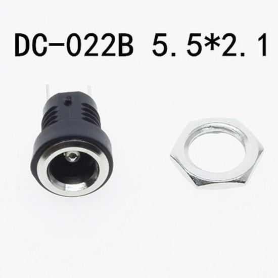 DC-022B Copper DC Power Socket 5.5x2.1/5.5x2.5mm with Nut, 2 Pins