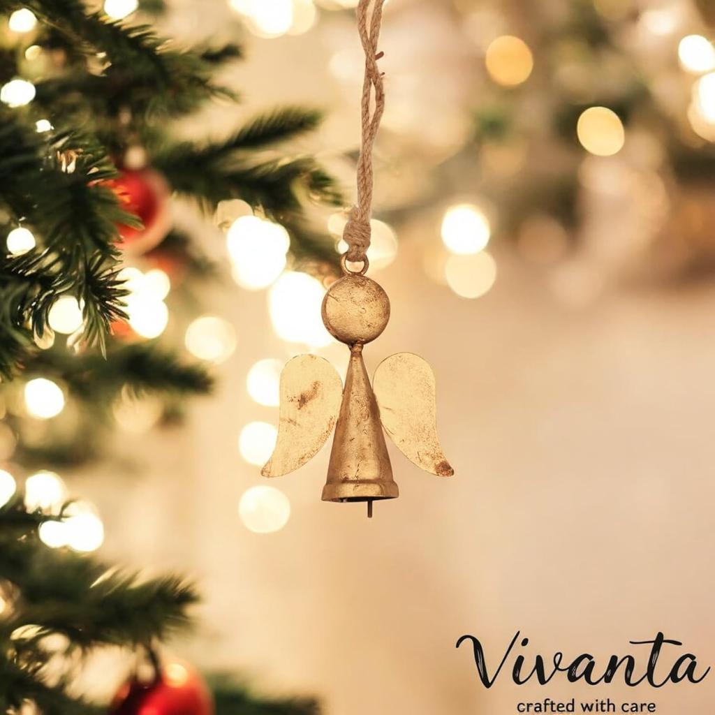 Ручная работа, 3 шт., Деревенские золотые украшения Ангел-хранитель с колокольчиками, 4,5 дюйма, Памятный подарок для украшения рождественской елки и дома в стиле фермерского дома