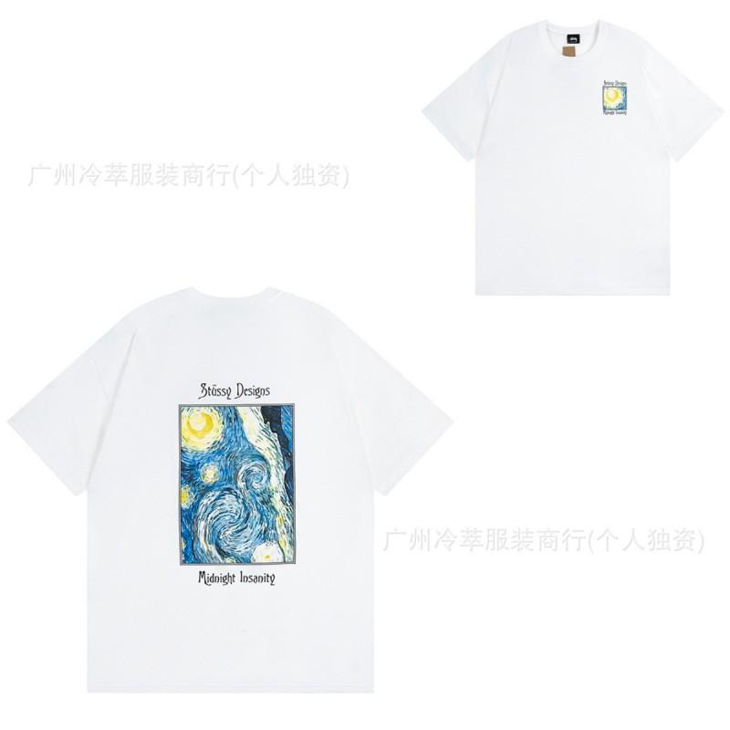 STU American Vintage Graphic T-Shirt Couples White Collection Short Sleeve Men Women Casual