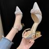 Fashion Pointed Toe Woman Shoes Pearl with Medium Heels Diamond Sandals for Women Silver New Breathable Fashion Shoe On Sale Vip Korea