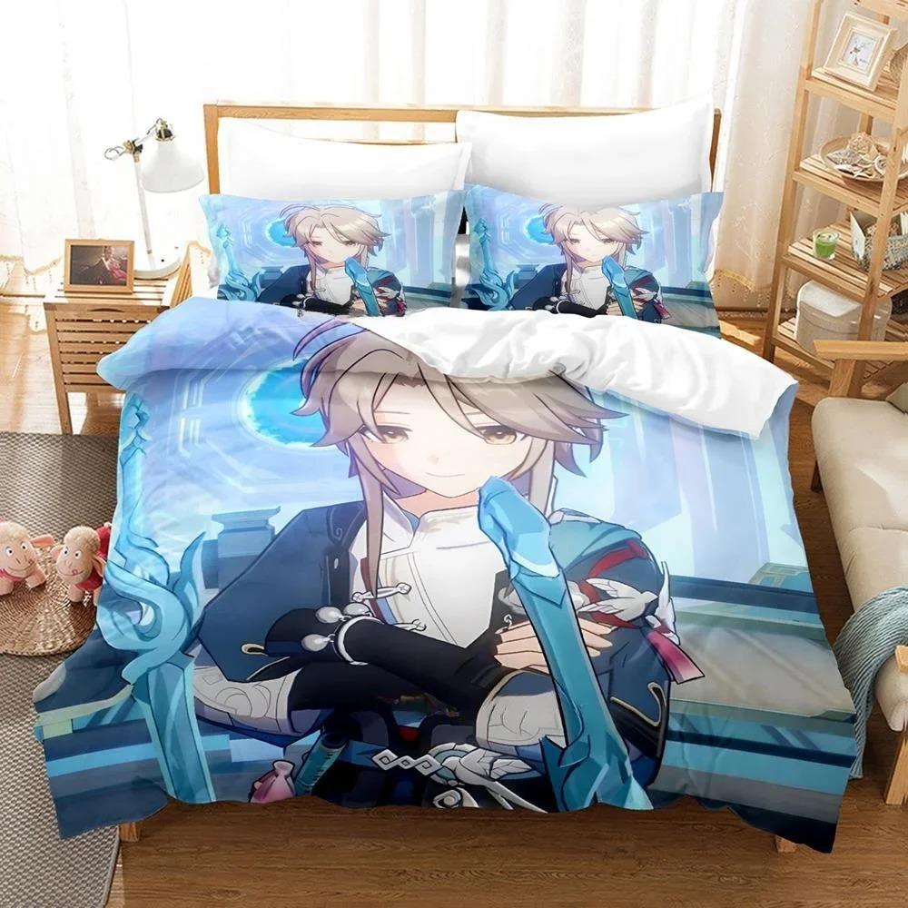 Модный комплект постельного белья Honkai Star Rail с 3D-печатью, комплект из трех предметов с рисунком аниме для взрослых и детей, комплект пододеяльников для спальни, домашний текстиль