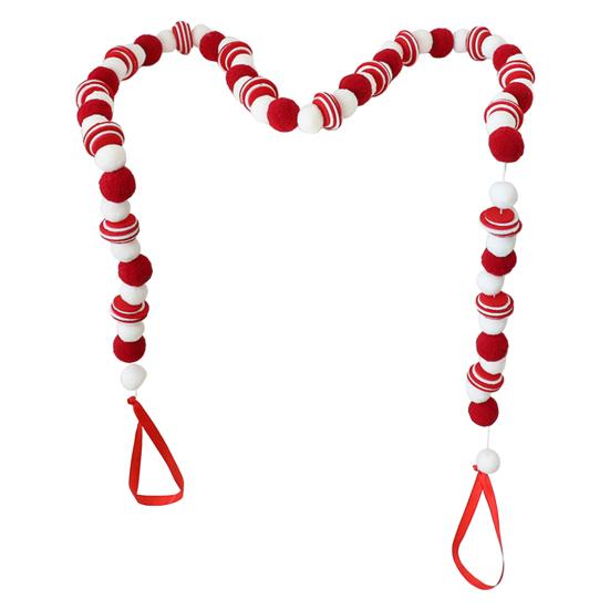 Рождественская гирлянда из фетровых шариков, плюшевая гирлянда из шерстяных фетровых шариков и бусин, красная, белая, гирлянда с помпонами, баннер для рождественской елки, праздничного декора