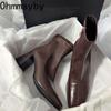 Модные винтажные толстые каблуки женские тонкие ботильоны модные туфли с квадратным носком осень-зима женские элегантные короткие ботильоны