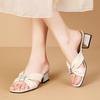 2025 Summer New Slippers Women's Fashion Middle Heel Soft Leather Bag Feet Sandals Versatile Thick Heel Sandals