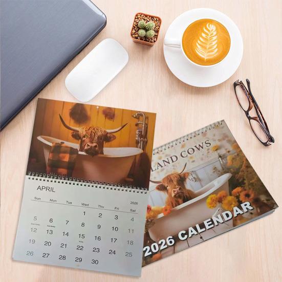 Highland Cow Calendar 2026 Scottish Cow Wall Calendar Hanging Monthly Planner Animal Calendar for Farmhouse Home Wall Decor