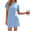 Women's Coverups Short Sleeve T-Shirt Dress Casual Side Slit Loose Fit Knee Length Beach Dress