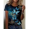 T-shirt Women's Summer Casual Round Neck Short Sleeve Butterfly Pattern Top Loose Casual Wear Ladies T-shirt Mother's Day Gift