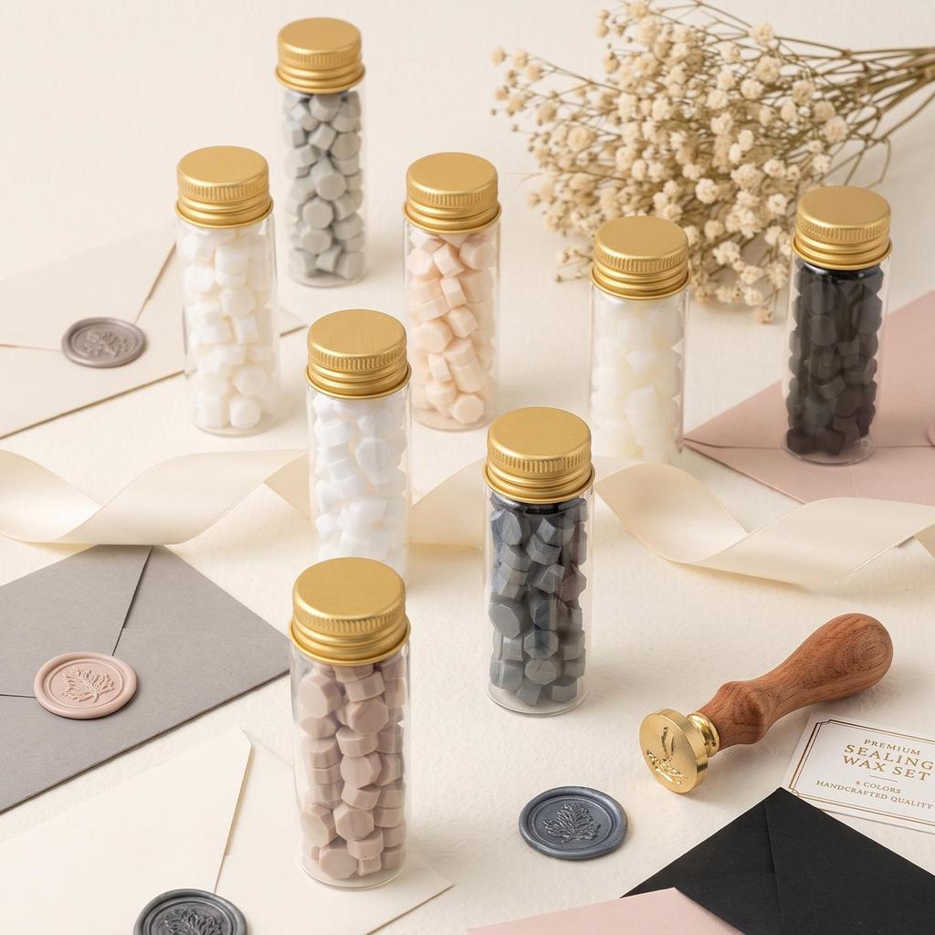 Octagonal Sealing Wax Beads for Envelopes & Wedding Invitations - Stick Bottle & Tools Included