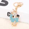 Keychain Alloy Electroplated Three-Dimensional Goat Key Chain with Colorful Rhinestones Lobster Clasp Key Ring Bag Accessories