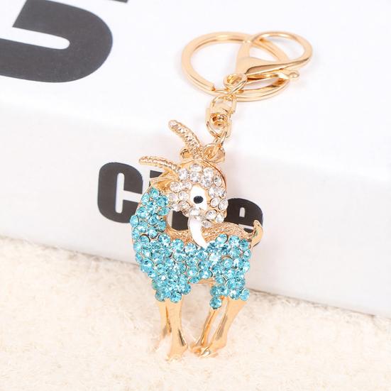 Keychain Alloy Electroplated Three-Dimensional Goat Key Chain with Colorful Rhinestones Lobster Clasp Key Ring Bag Accessories